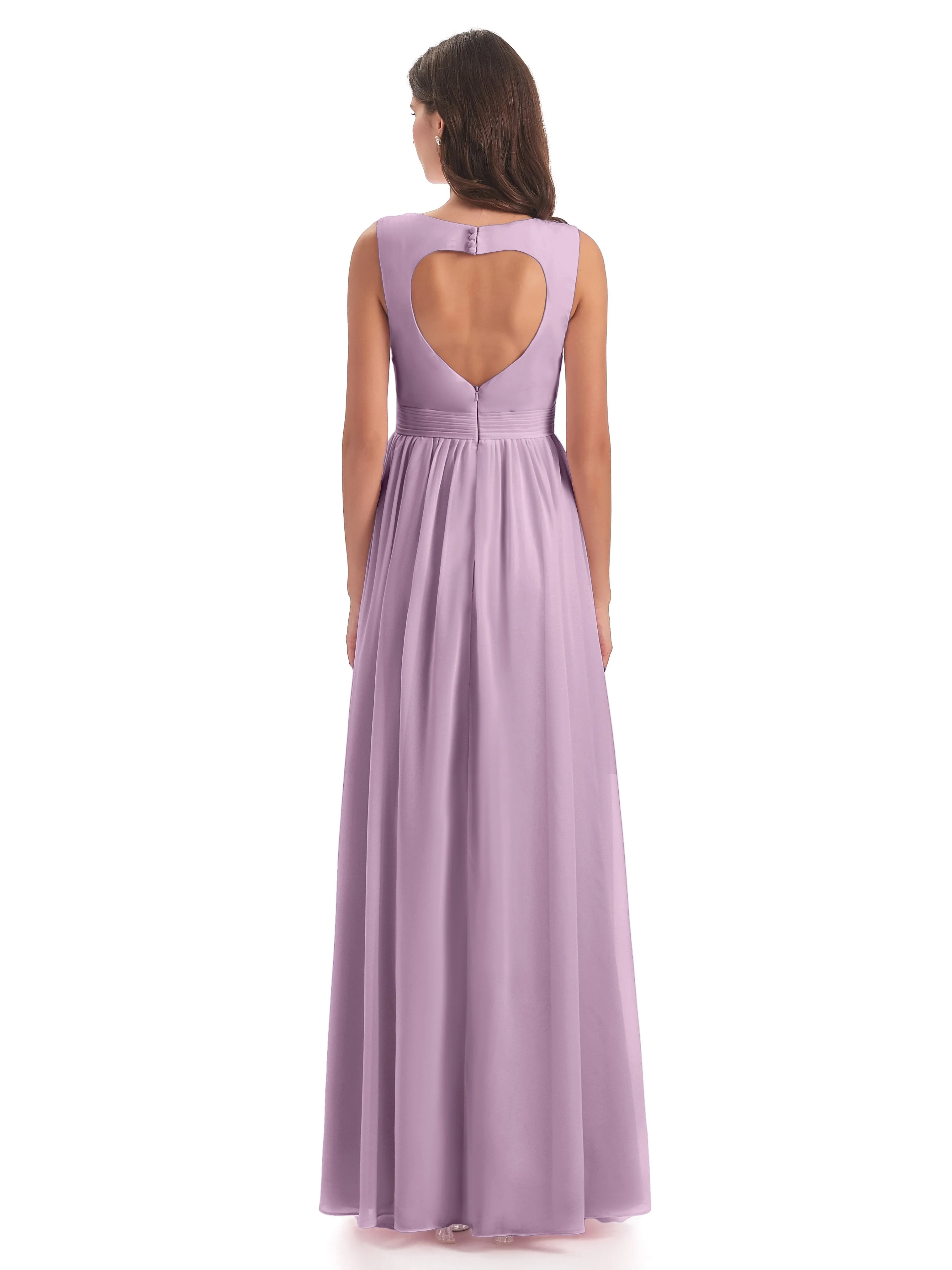 Ellie Flowy Key Hole Long Chiffon Bridesmaid Dresses