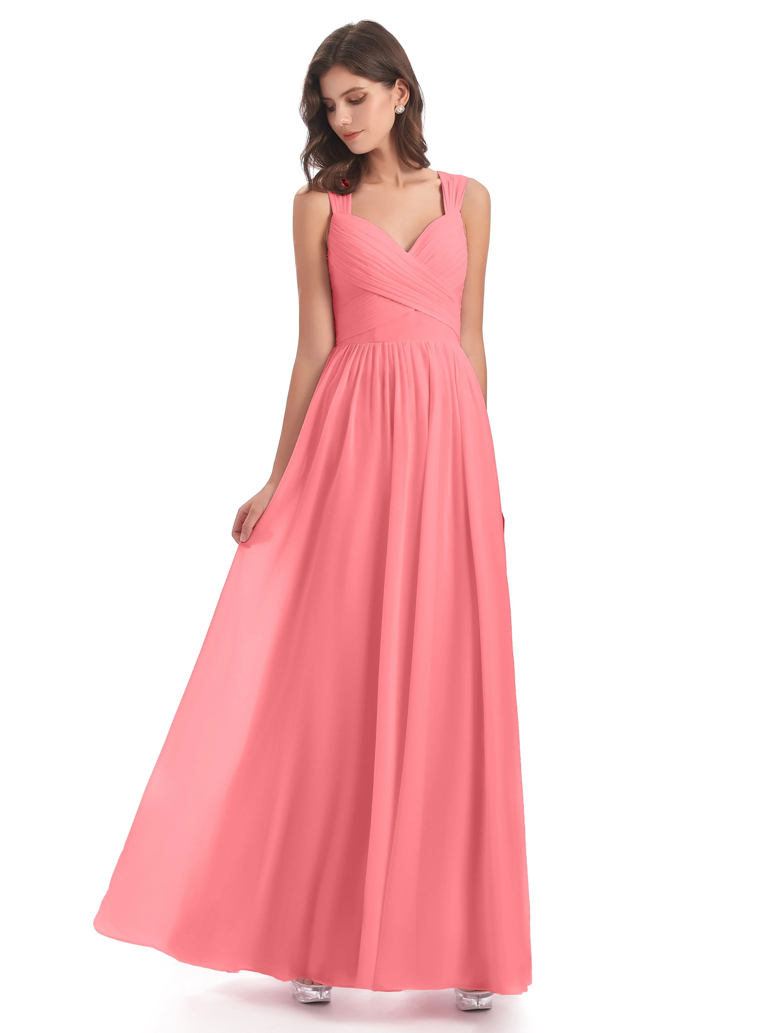 Ellie Flowy Key Hole Long Chiffon Bridesmaid Dresses