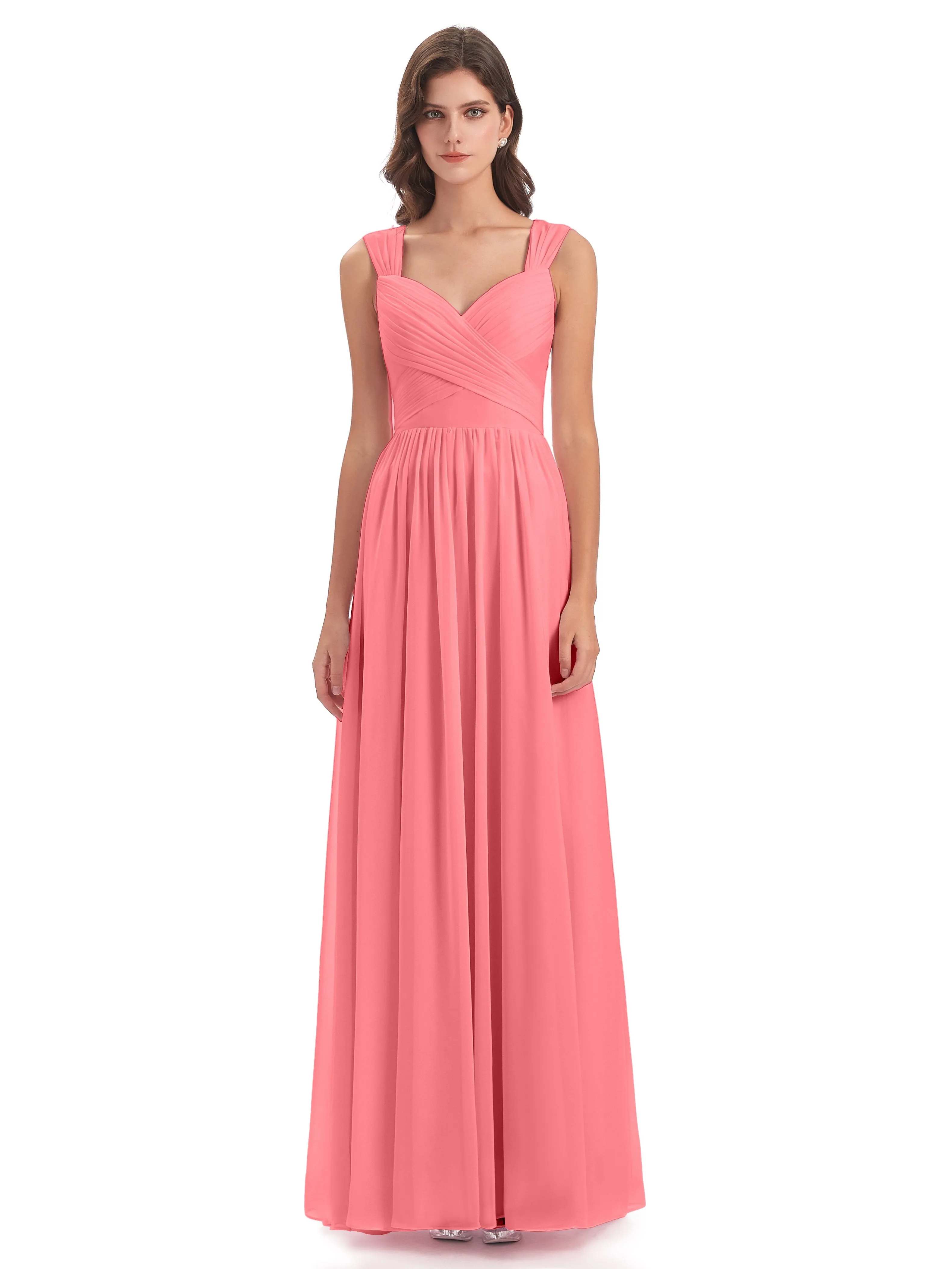 Ellie Flowy Key Hole Long Chiffon Bridesmaid Dresses