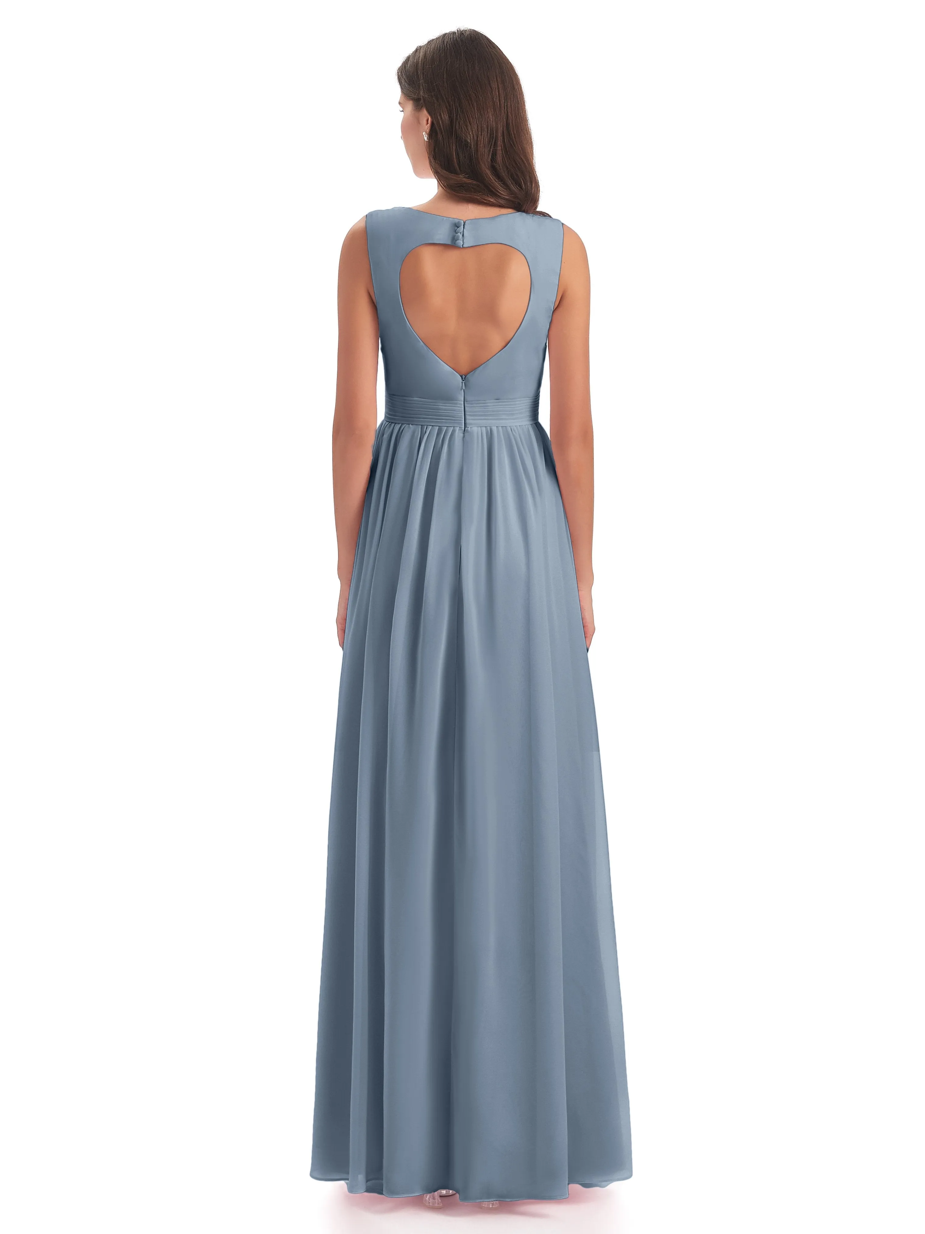 Ellie Flowy Key Hole Long Chiffon Bridesmaid Dresses