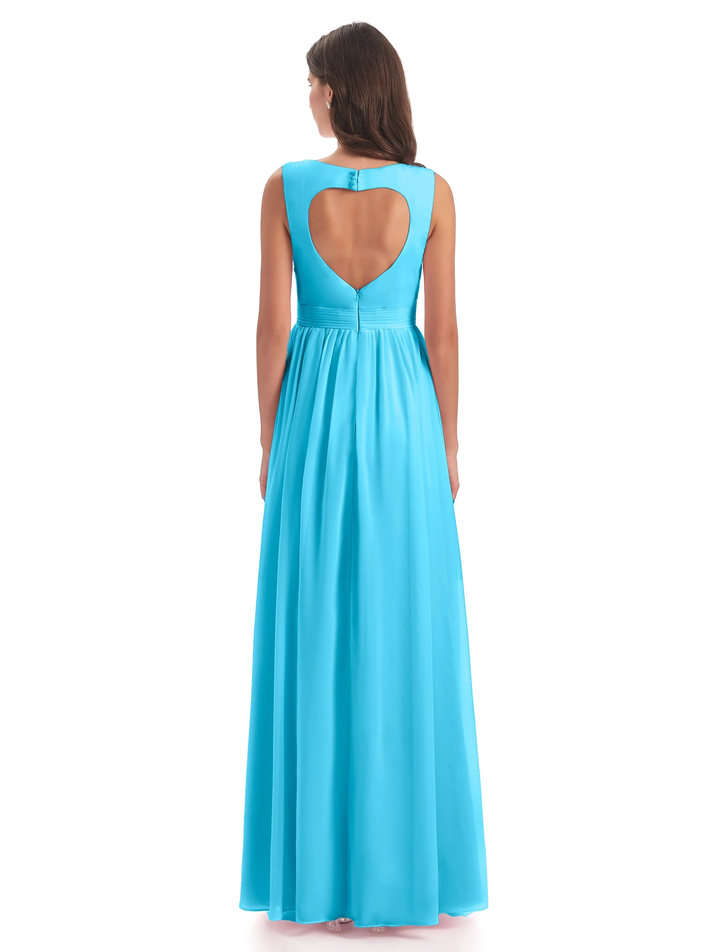 Ellie Flowy Key Hole Long Chiffon Bridesmaid Dresses