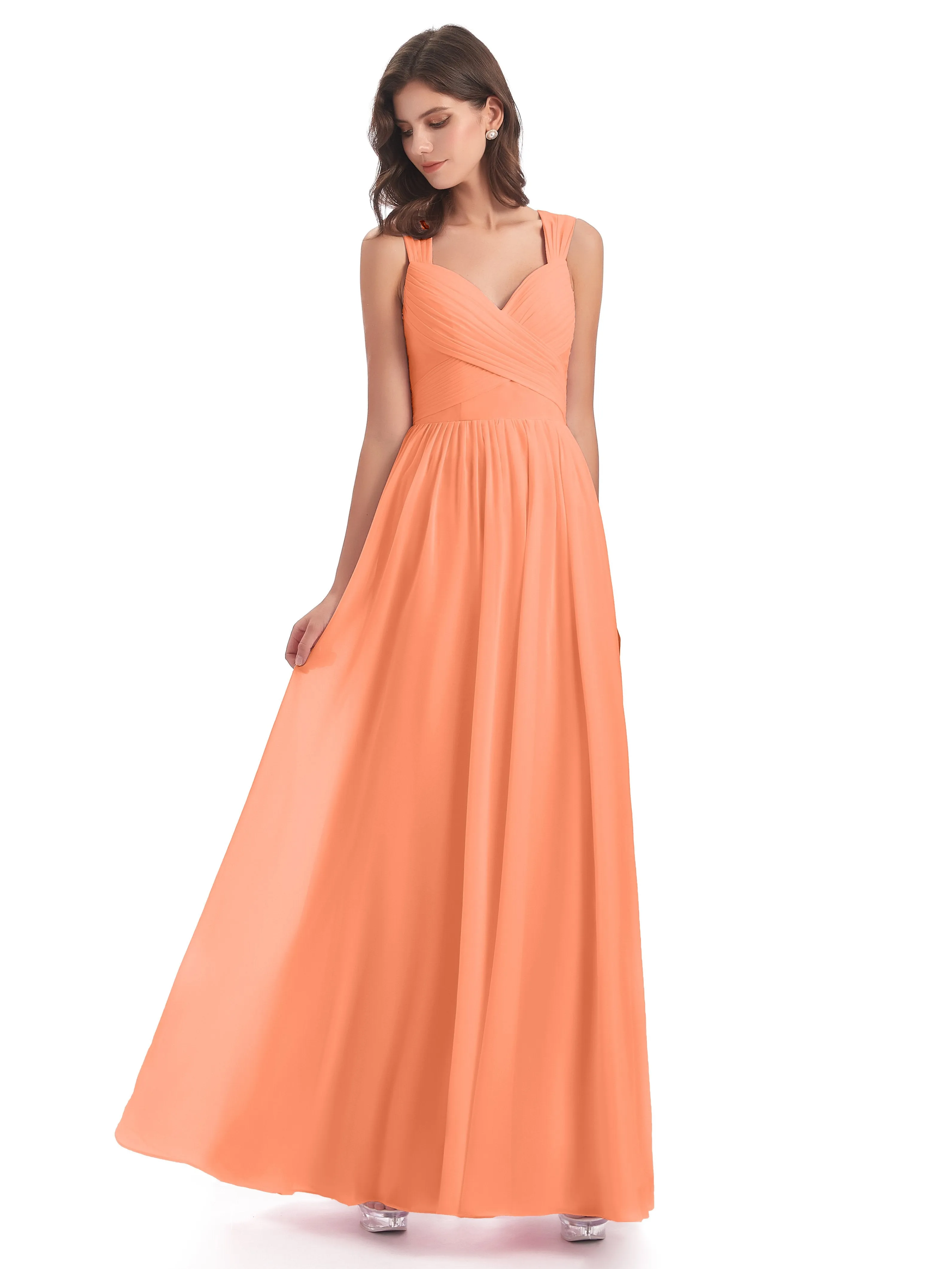 Ellie Flowy Key Hole Long Chiffon Bridesmaid Dresses