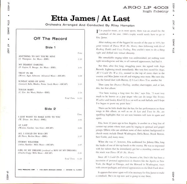 Etta James - At Last! (LP, Album) (VG)