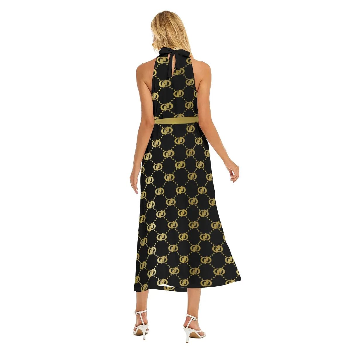 EXCELLENCE BLC Women's Wrap Hem Belted Halter Dress