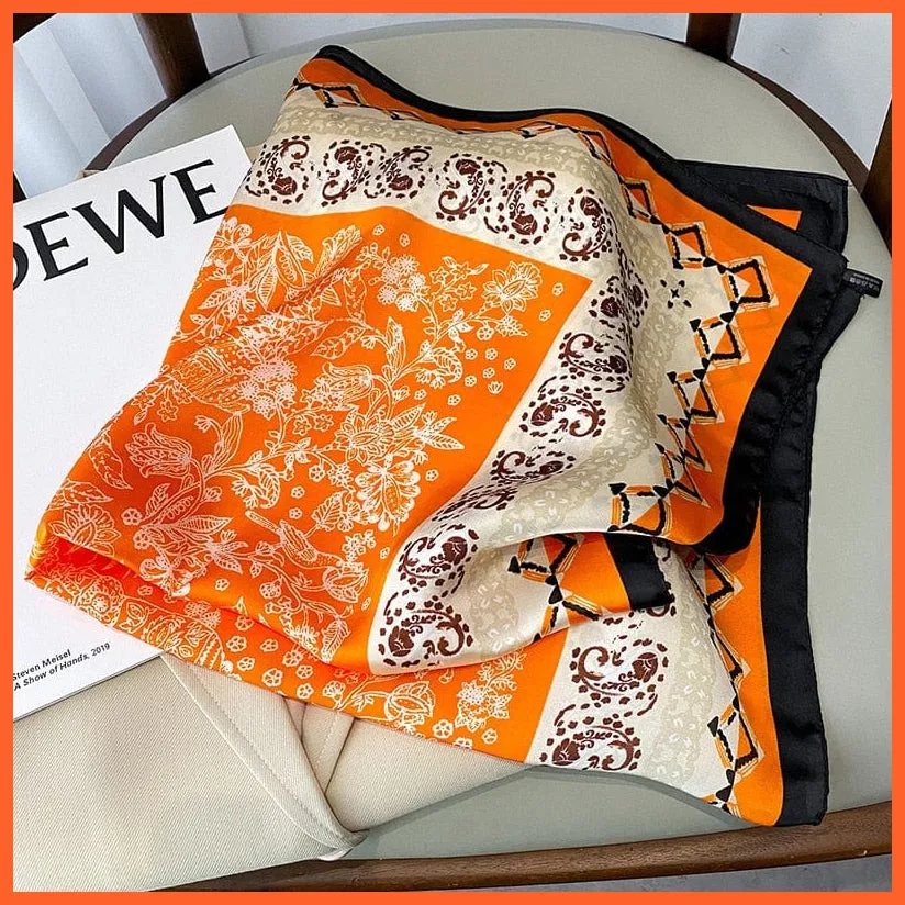 Fashion Printed Silk Satin Neck Scarf | Women Small Shawl Square Foulard Bandana