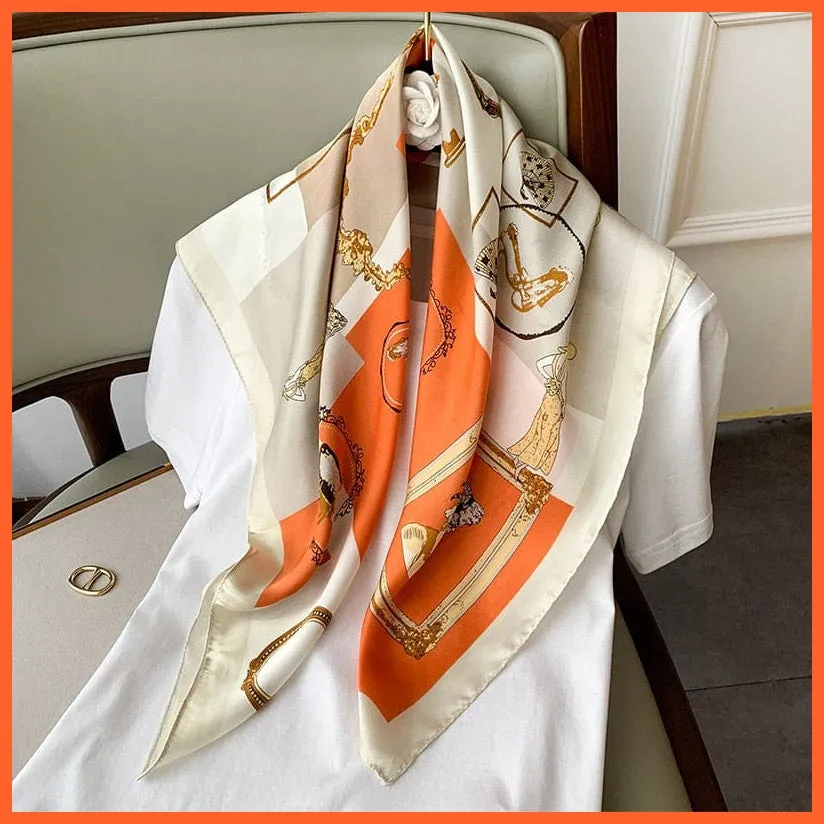Fashion Printed Silk Satin Neck Scarf | Women Small Shawl Square Foulard Bandana
