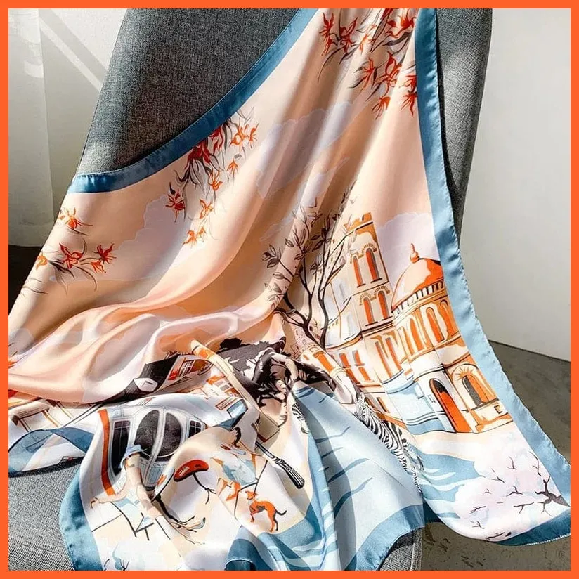 Fashion Printed Silk Satin Neck Scarf | Women Small Shawl Square Foulard Bandana