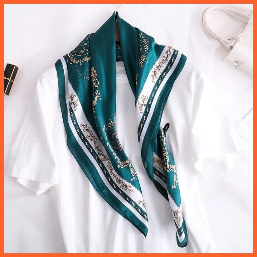 Fashion Printed Silk Satin Neck Scarf | Women Small Shawl Square Foulard Bandana