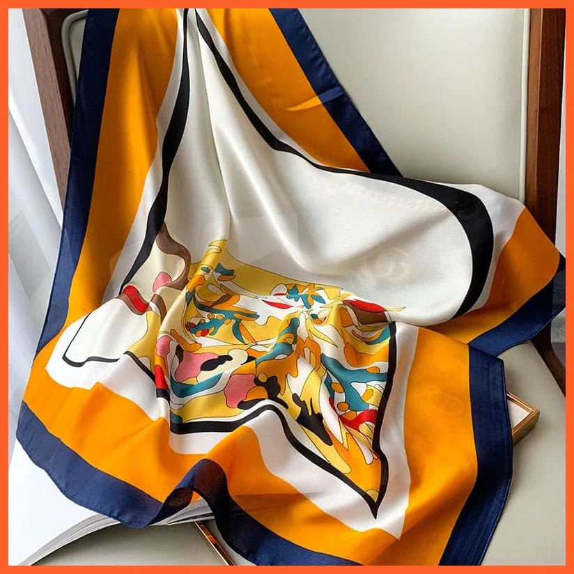 Fashion Printed Silk Satin Neck Scarf | Women Small Shawl Square Foulard Bandana