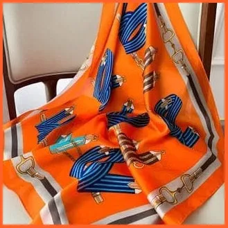Fashion Printed Silk Satin Neck Scarf | Women Small Shawl Square Foulard Bandana
