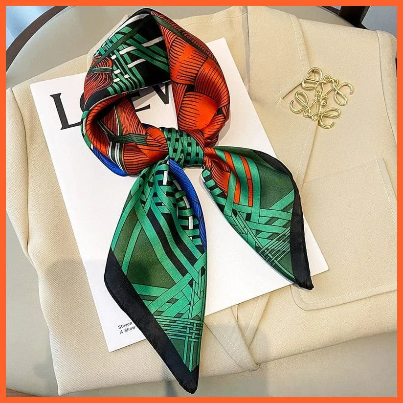 Fashion Printed Silk Satin Neck Scarf | Women Small Shawl Square Foulard Bandana