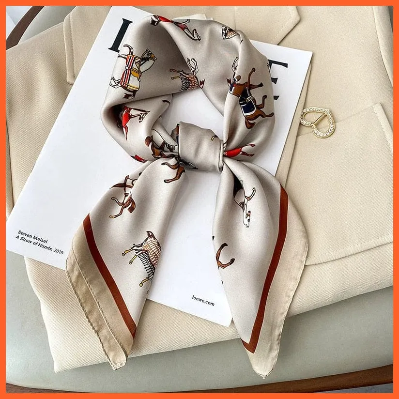 Fashion Printed Silk Satin Neck Scarf | Women Small Shawl Square Foulard Bandana