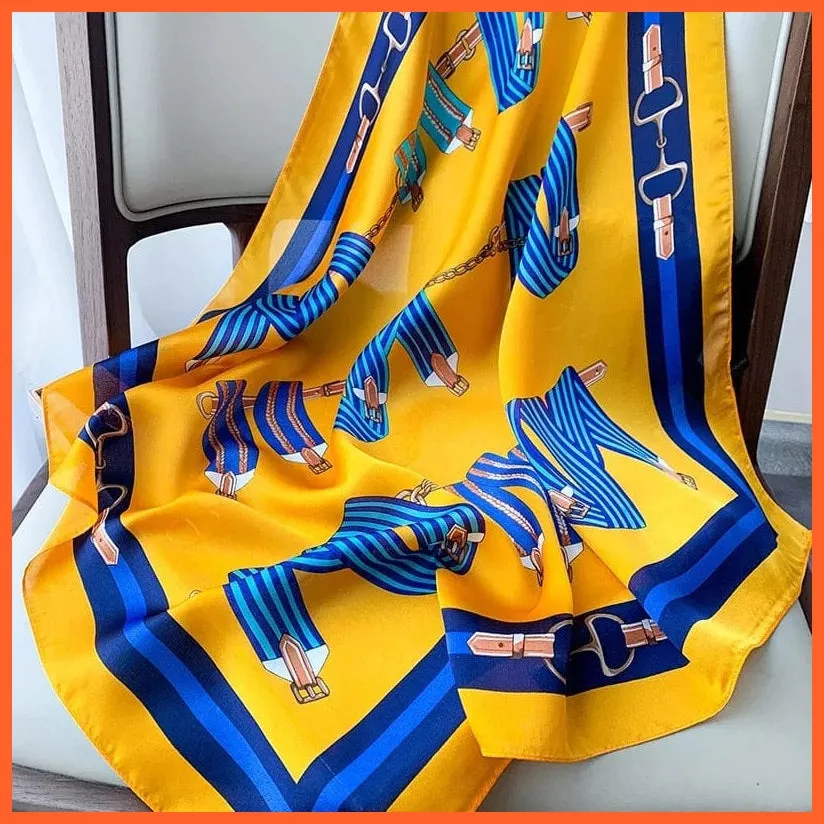 Fashion Printed Silk Satin Neck Scarf | Women Small Shawl Square Foulard Bandana