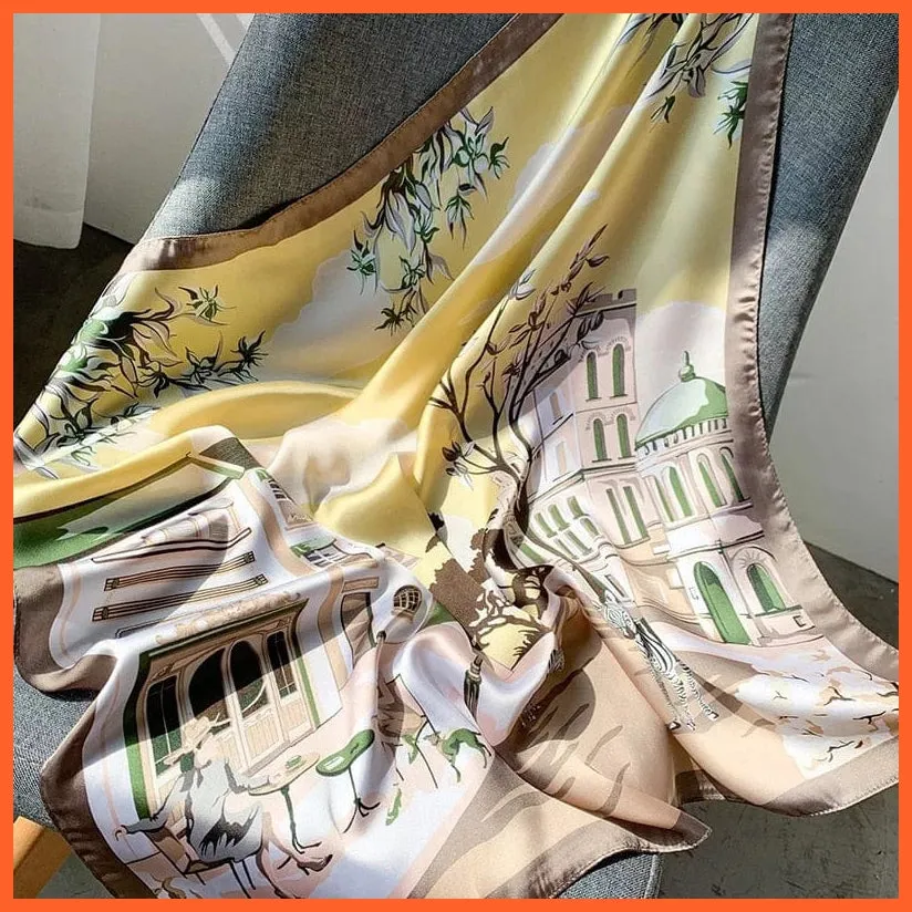 Fashion Printed Silk Satin Neck Scarf | Women Small Shawl Square Foulard Bandana