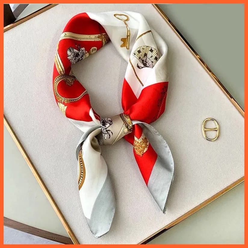 Fashion Printed Silk Satin Neck Scarf | Women Small Shawl Square Foulard Bandana