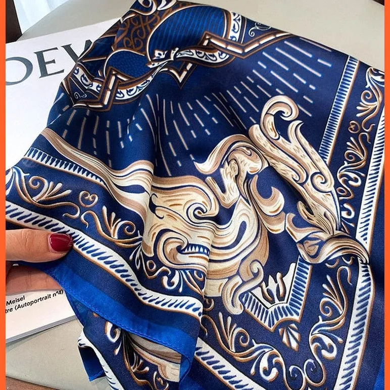 Fashion Printed Silk Satin Neck Scarf | Women Small Shawl Square Foulard Bandana