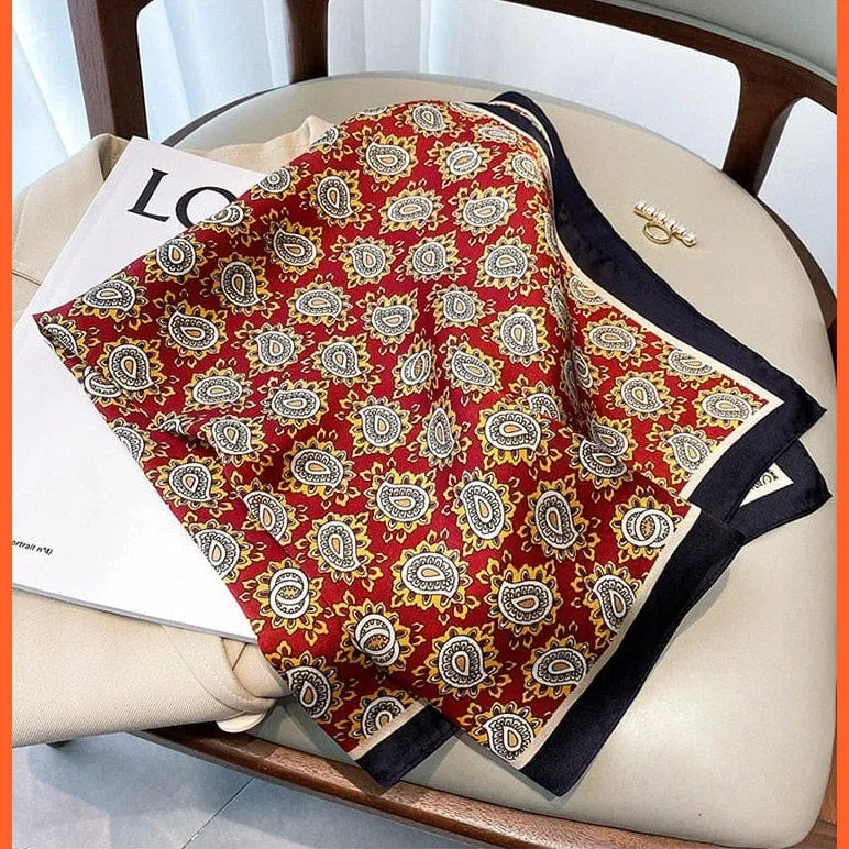Fashion Printed Silk Satin Neck Scarf | Women Small Shawl Square Foulard Bandana