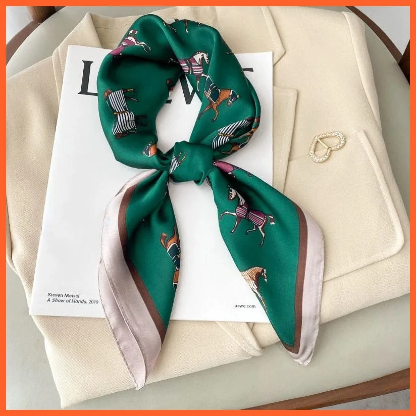Fashion Printed Silk Satin Neck Scarf | Women Small Shawl Square Foulard Bandana
