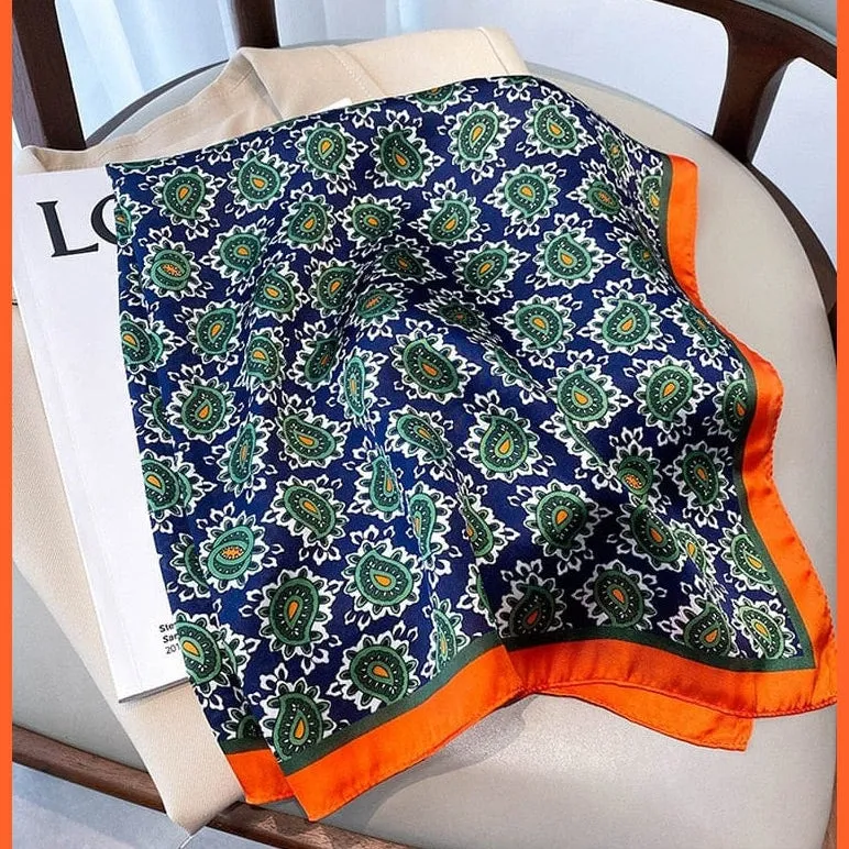 Fashion Printed Silk Satin Neck Scarf | Women Small Shawl Square Foulard Bandana
