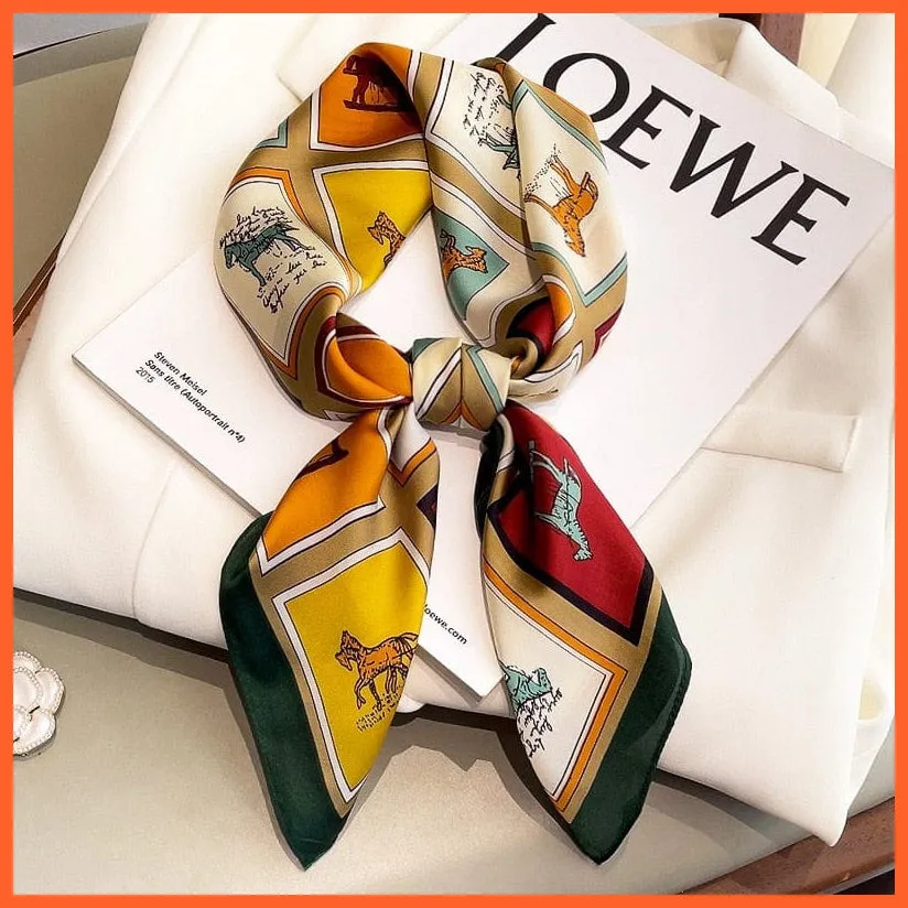 Fashion Printed Silk Satin Neck Scarf | Women Small Shawl Square Foulard Bandana