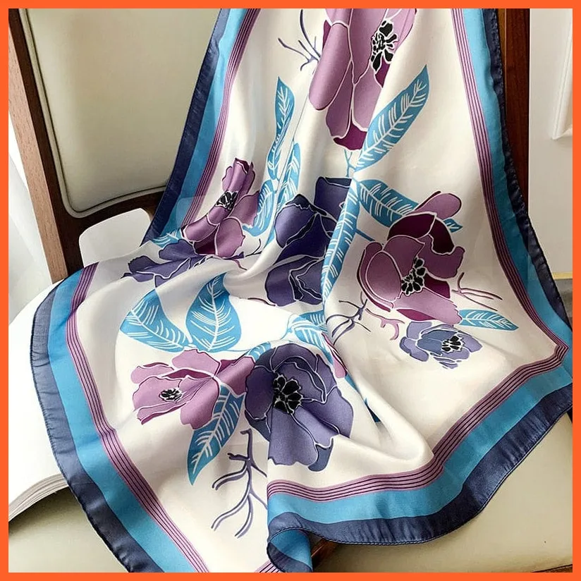 Fashion Printed Silk Satin Neck Scarf | Women Small Shawl Square Foulard Bandana