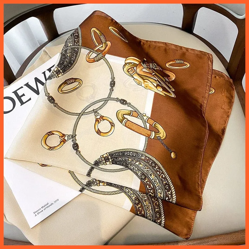 Fashion Printed Silk Satin Neck Scarf | Women Small Shawl Square Foulard Bandana