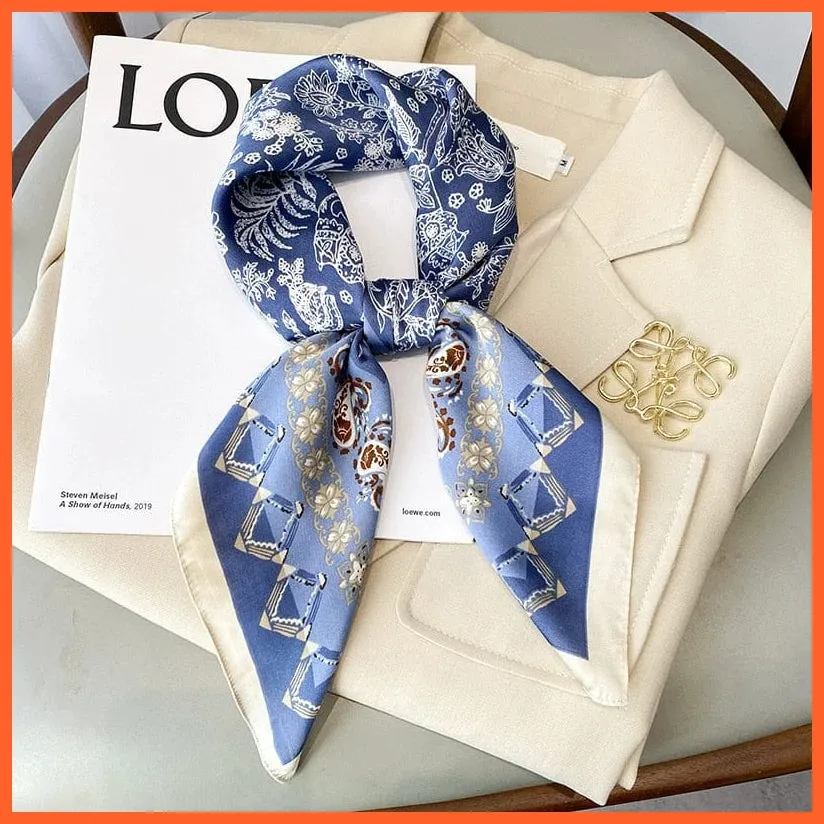 Fashion Printed Silk Satin Neck Scarf | Women Small Shawl Square Foulard Bandana