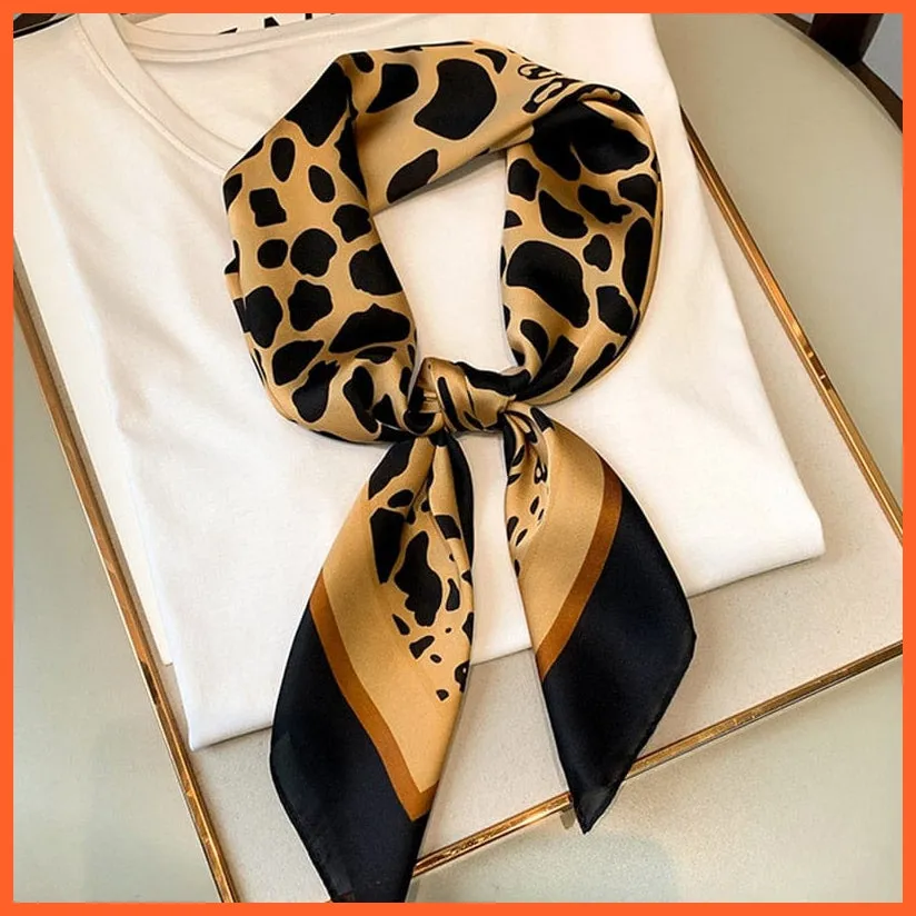 Fashion Printed Silk Satin Neck Scarf | Women Small Shawl Square Foulard Bandana