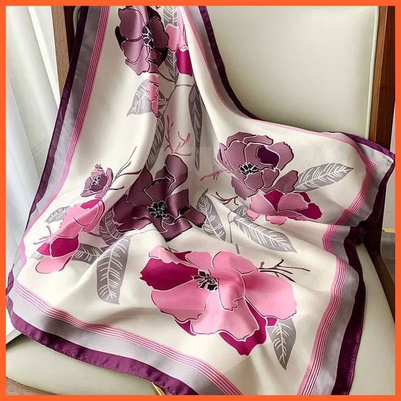 Fashion Printed Silk Satin Neck Scarf | Women Small Shawl Square Foulard Bandana