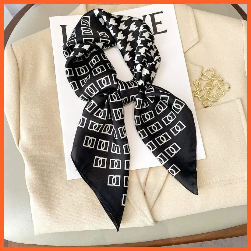 Fashion Printed Silk Satin Neck Scarf | Women Small Shawl Square Foulard Bandana