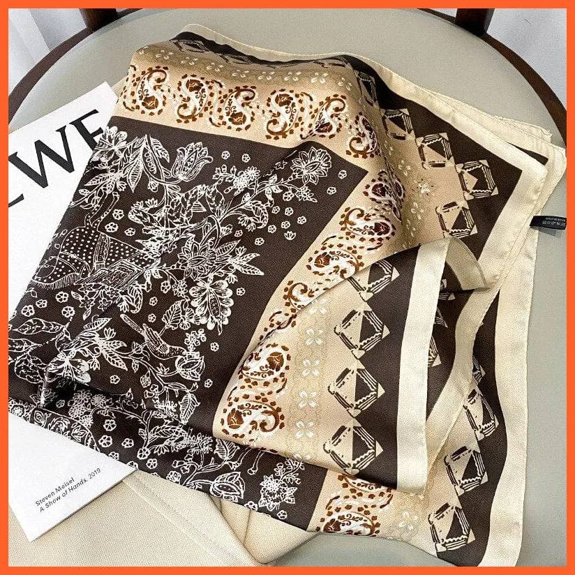 Fashion Printed Silk Satin Neck Scarf | Women Small Shawl Square Foulard Bandana