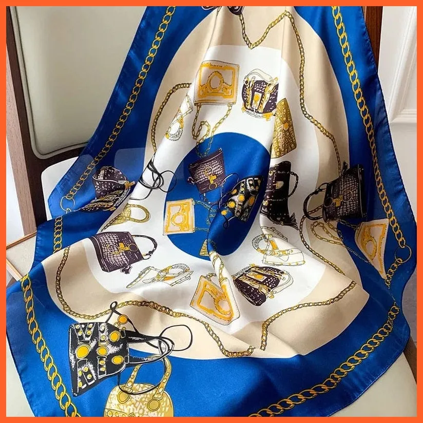Fashion Printed Silk Satin Neck Scarf | Women Small Shawl Square Foulard Bandana