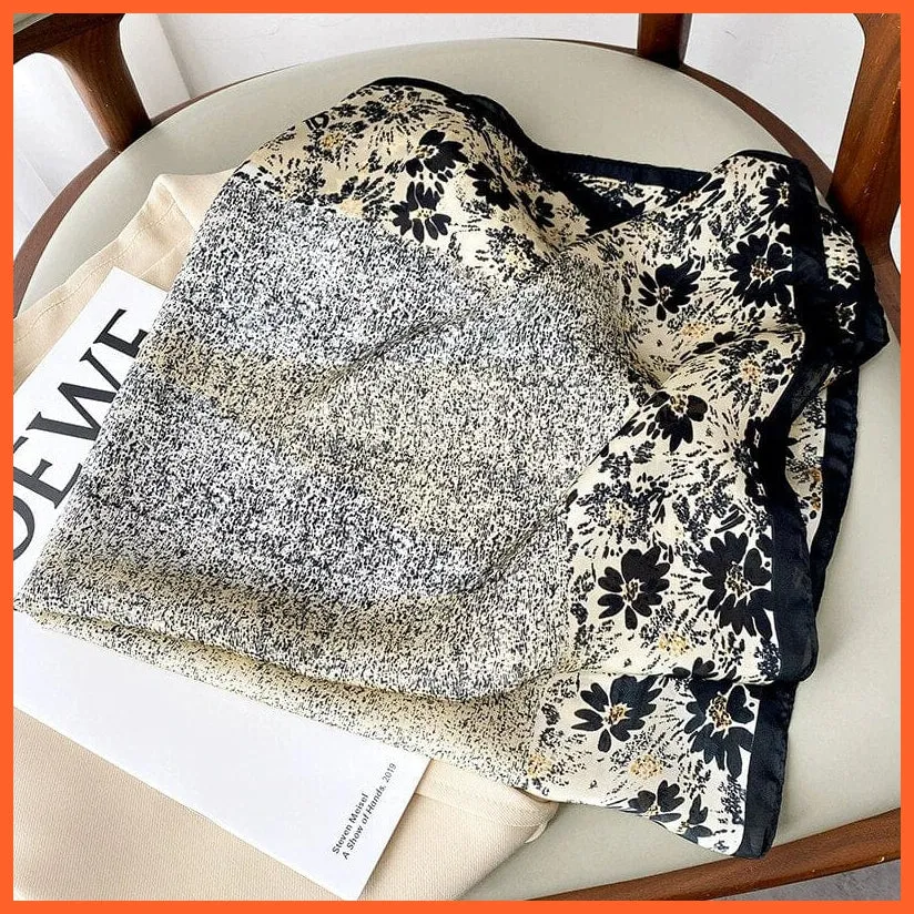 Fashion Printed Silk Satin Neck Scarf | Women Small Shawl Square Foulard Bandana