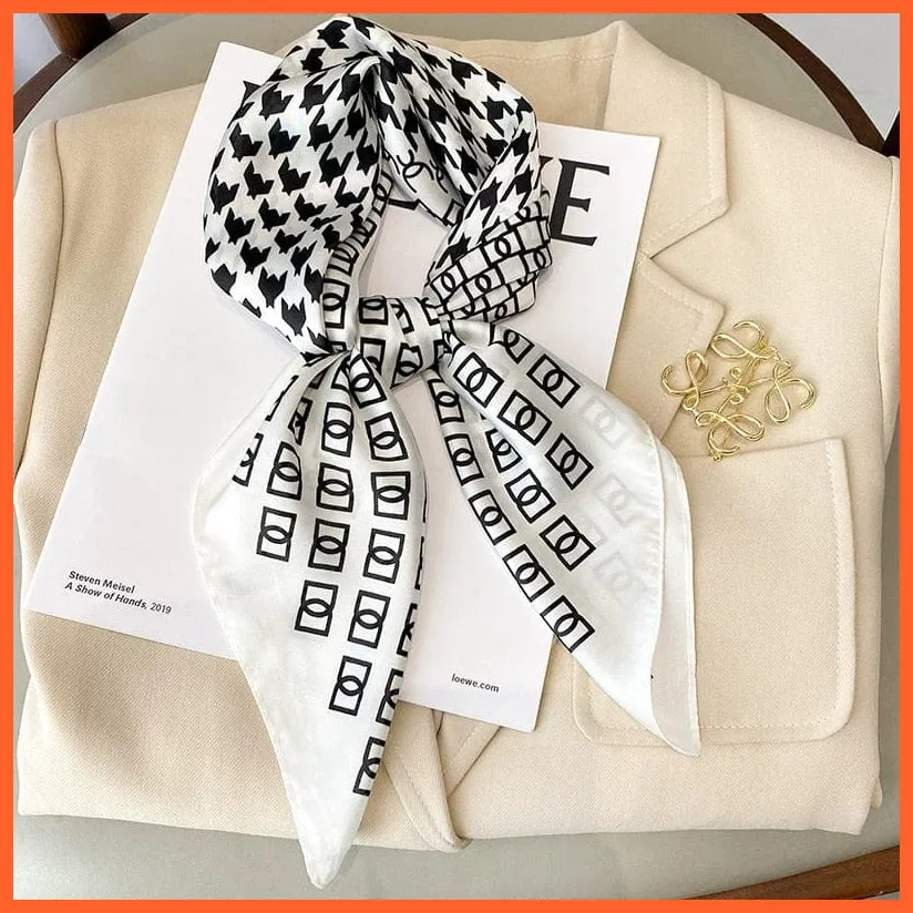 Fashion Printed Silk Satin Neck Scarf | Women Small Shawl Square Foulard Bandana