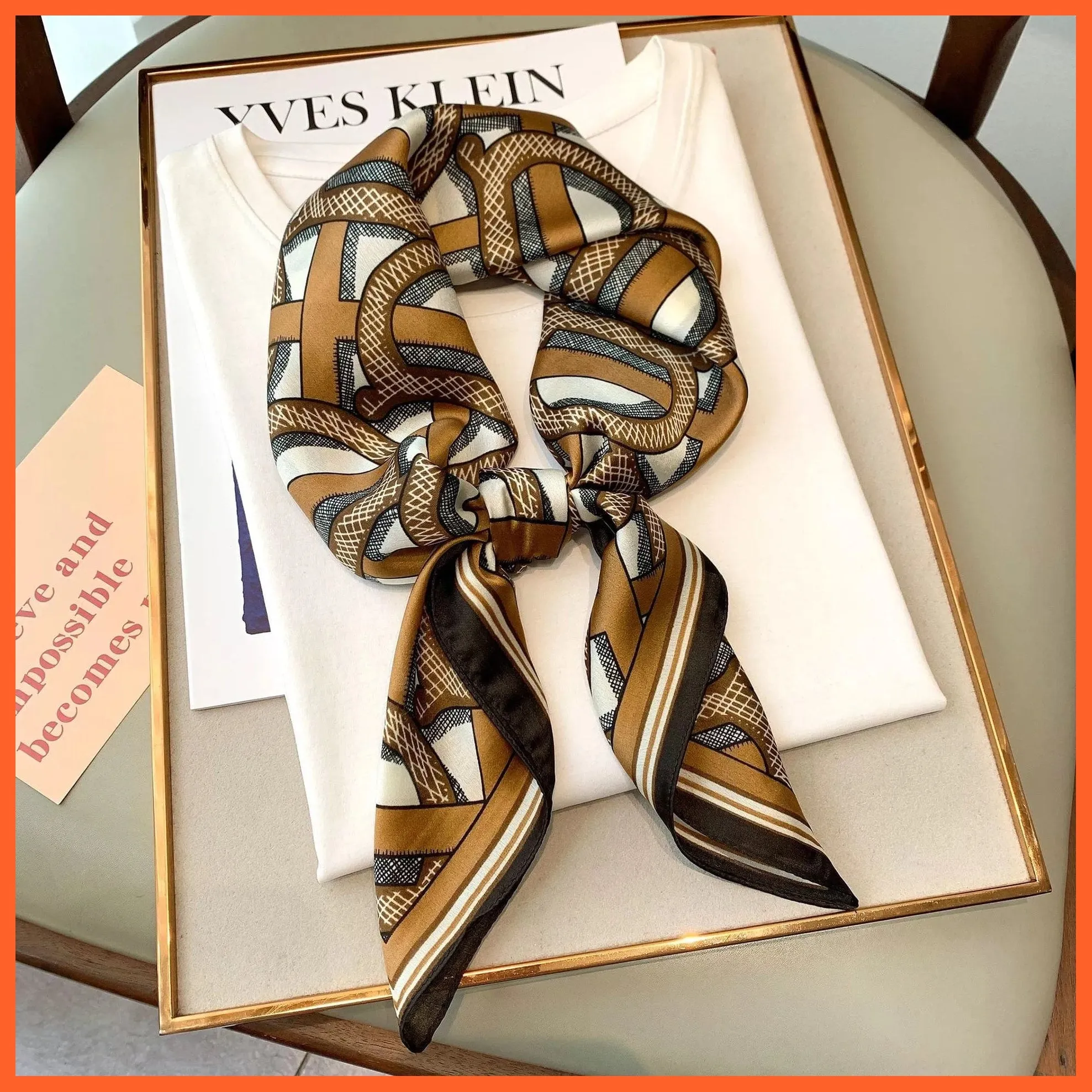 Fashion Printed Silk Satin Neck Scarf | Women Small Shawl Square Foulard Bandana