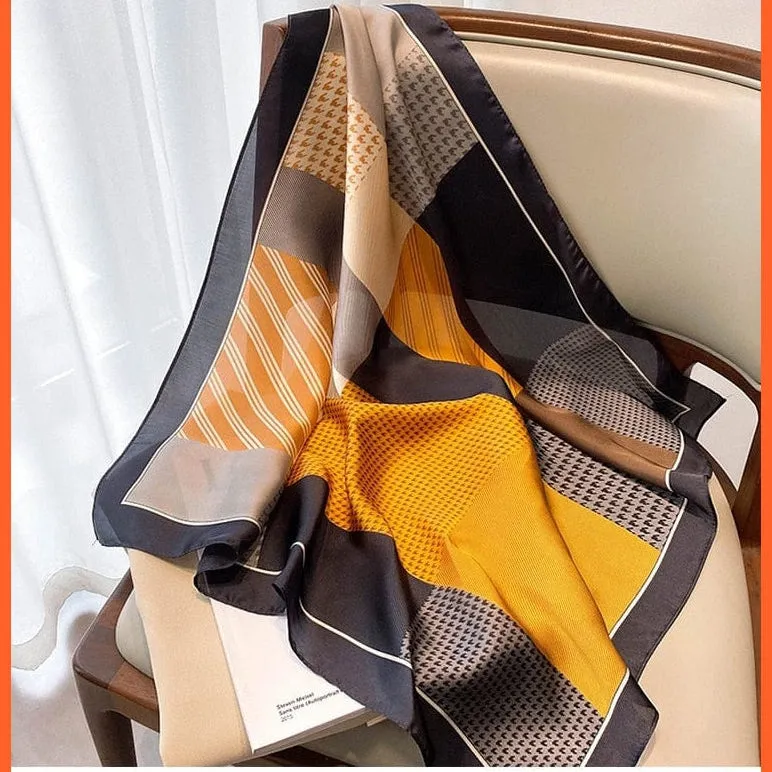 Fashion Printed Silk Satin Neck Scarf | Women Small Shawl Square Foulard Bandana