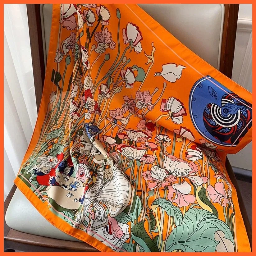 Fashion Printed Silk Satin Neck Scarf | Women Small Shawl Square Foulard Bandana