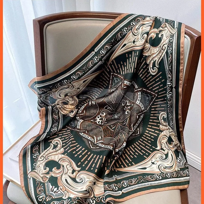 Fashion Printed Silk Satin Neck Scarf | Women Small Shawl Square Foulard Bandana