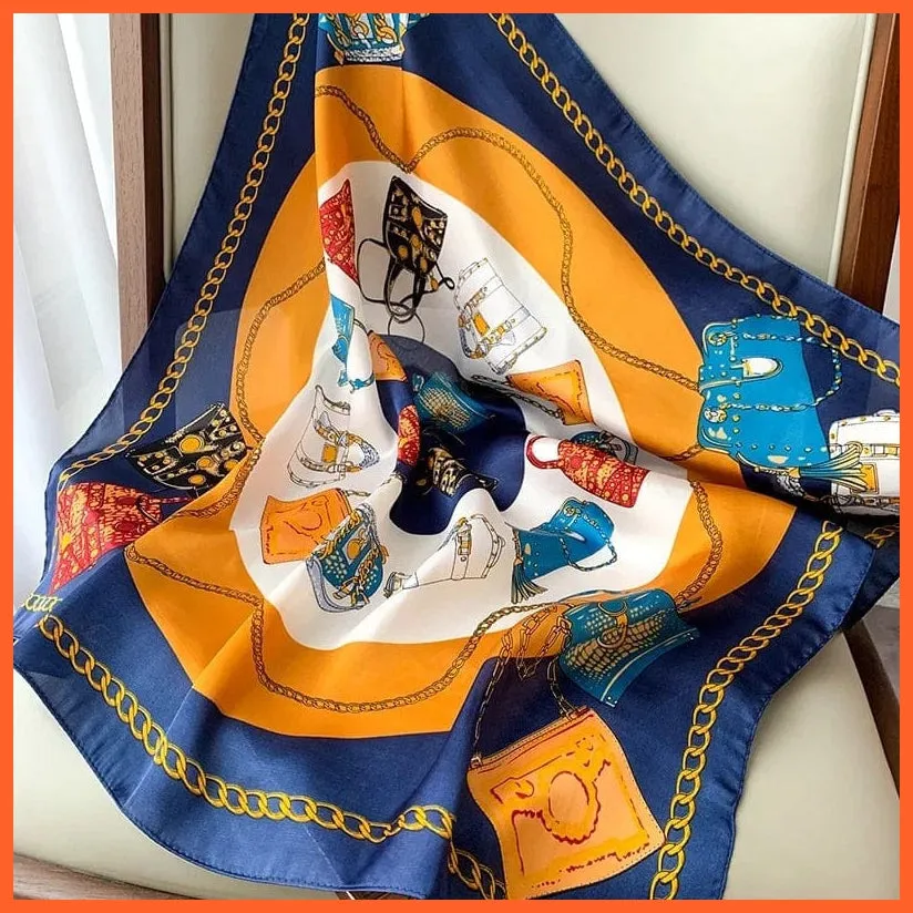 Fashion Printed Silk Satin Neck Scarf | Women Small Shawl Square Foulard Bandana
