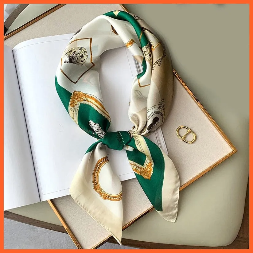 Fashion Printed Silk Satin Neck Scarf | Women Small Shawl Square Foulard Bandana