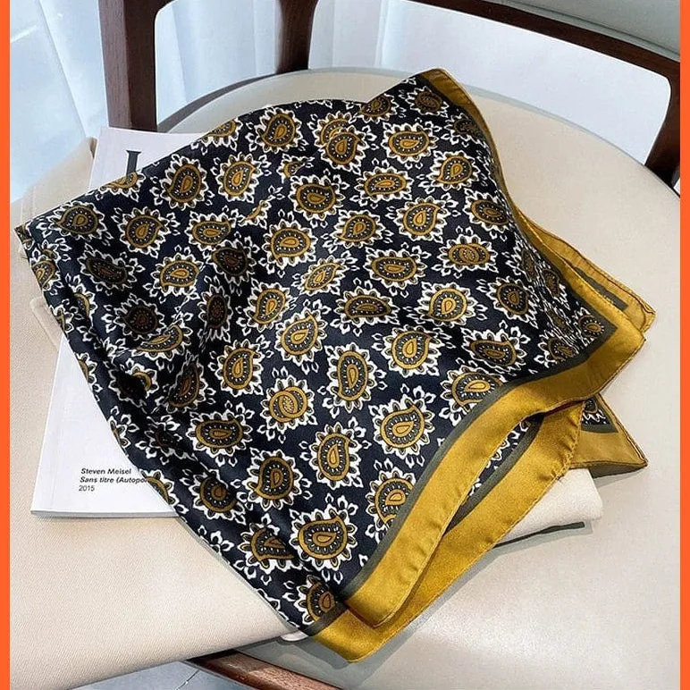 Fashion Printed Silk Satin Neck Scarf | Women Small Shawl Square Foulard Bandana