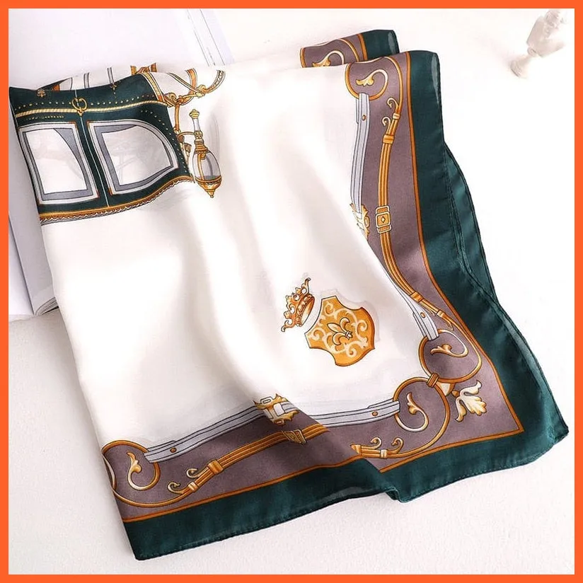 Fashion Printed Silk Satin Neck Scarf | Women Small Shawl Square Foulard Bandana