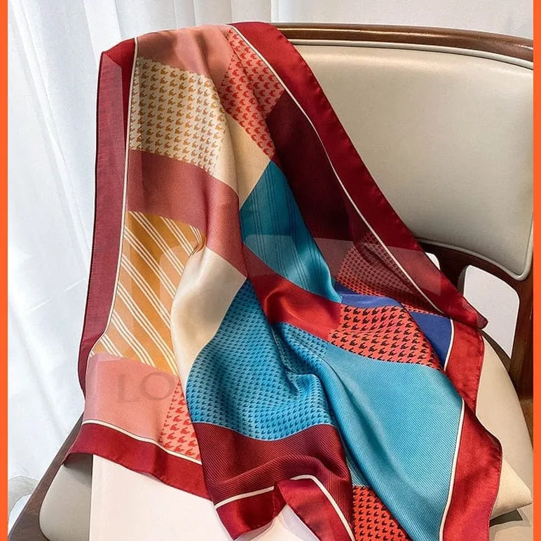 Fashion Printed Silk Satin Neck Scarf | Women Small Shawl Square Foulard Bandana