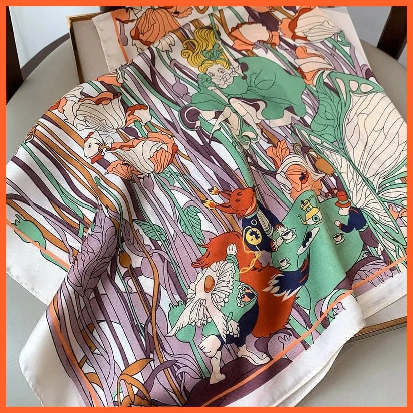 Fashion Printed Silk Satin Neck Scarf | Women Small Shawl Square Foulard Bandana