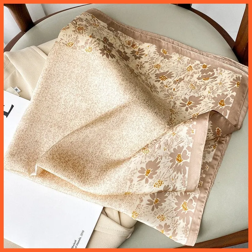Fashion Printed Silk Satin Neck Scarf | Women Small Shawl Square Foulard Bandana