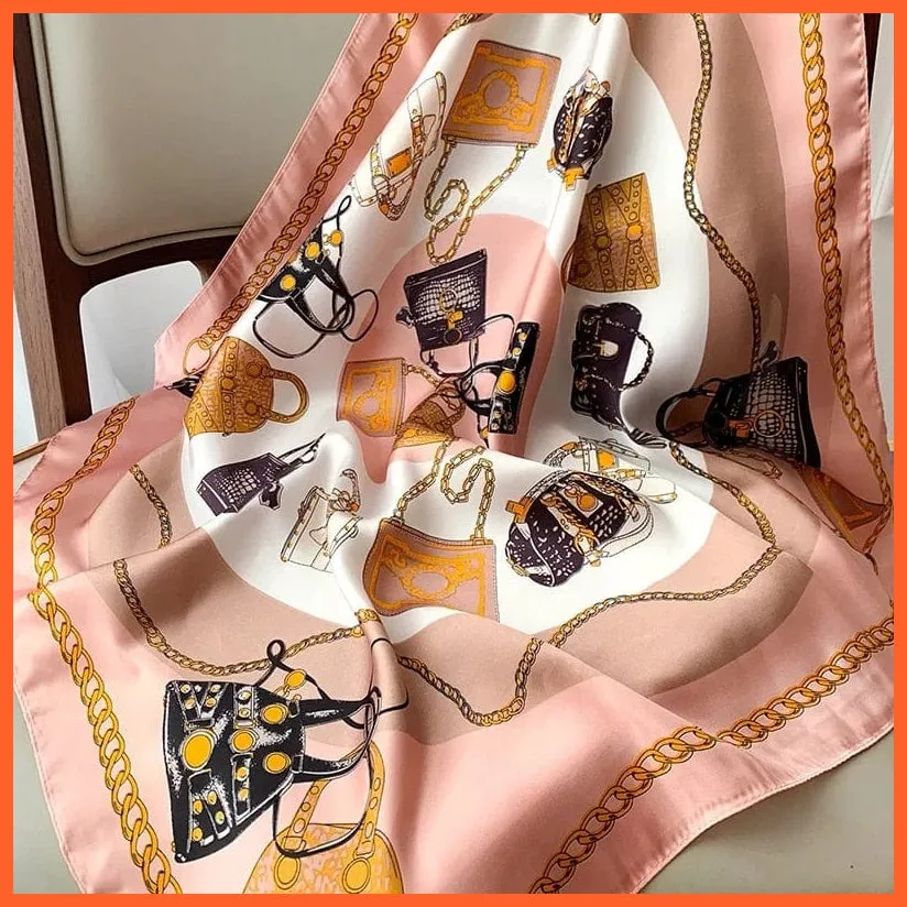 Fashion Printed Silk Satin Neck Scarf | Women Small Shawl Square Foulard Bandana