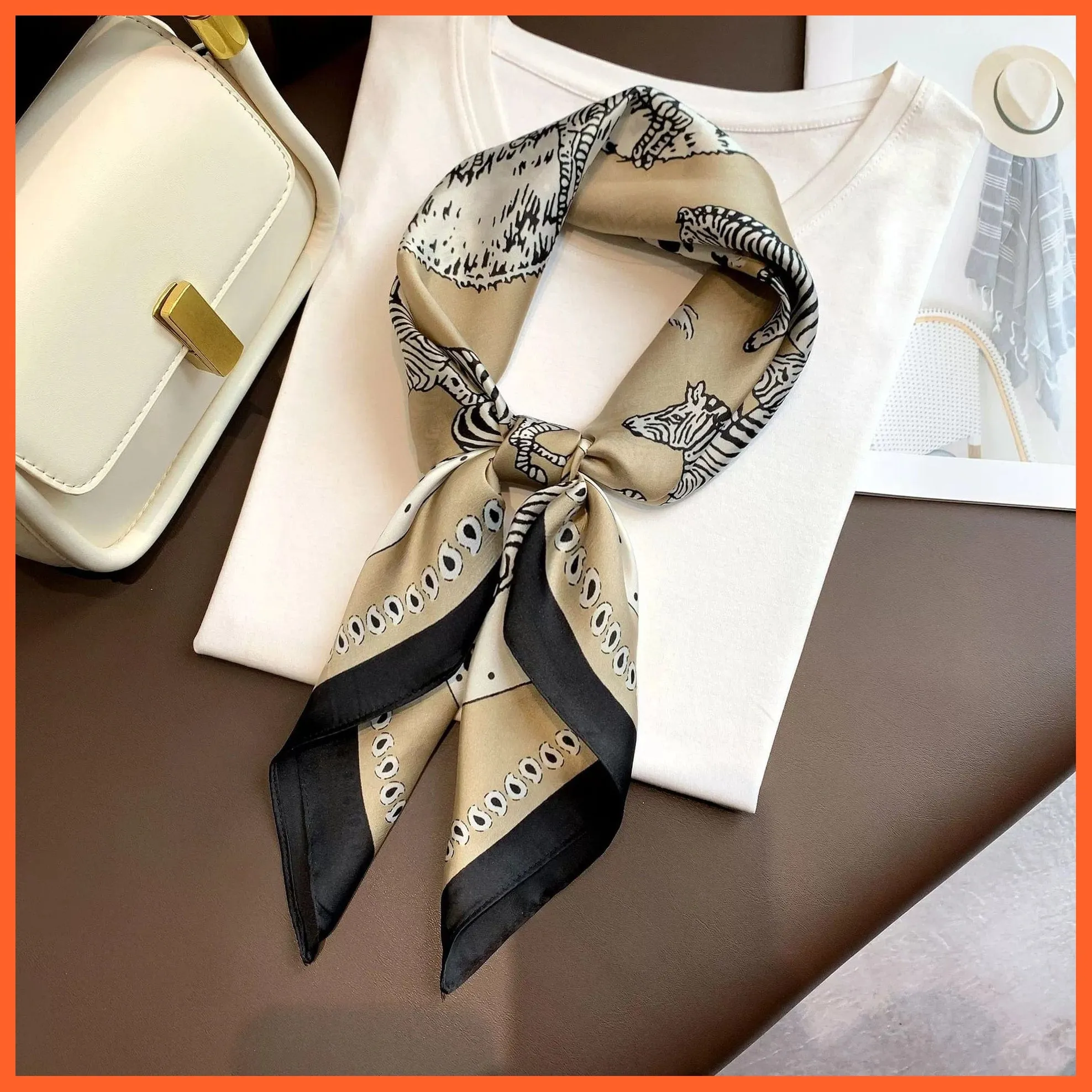 Fashion Printed Silk Satin Neck Scarf | Women Small Shawl Square Foulard Bandana