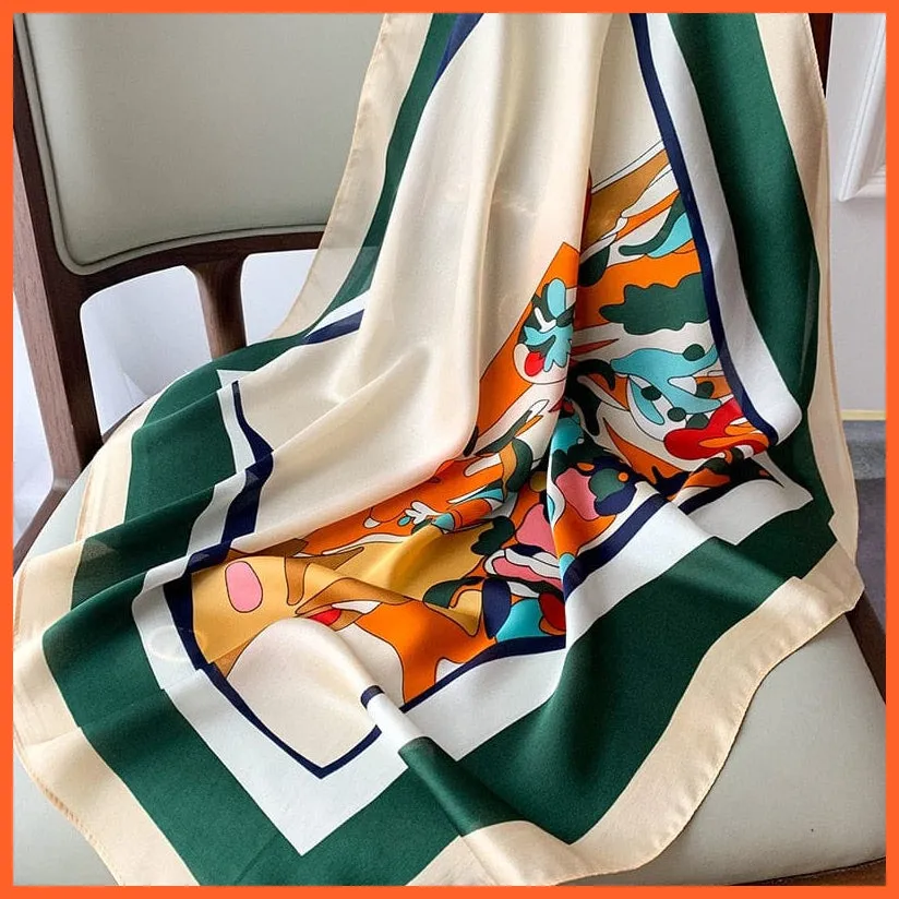 Fashion Printed Silk Satin Neck Scarf | Women Small Shawl Square Foulard Bandana