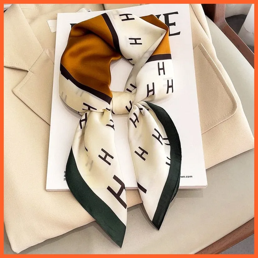 Fashion Printed Silk Satin Neck Scarf | Women Small Shawl Square Foulard Bandana