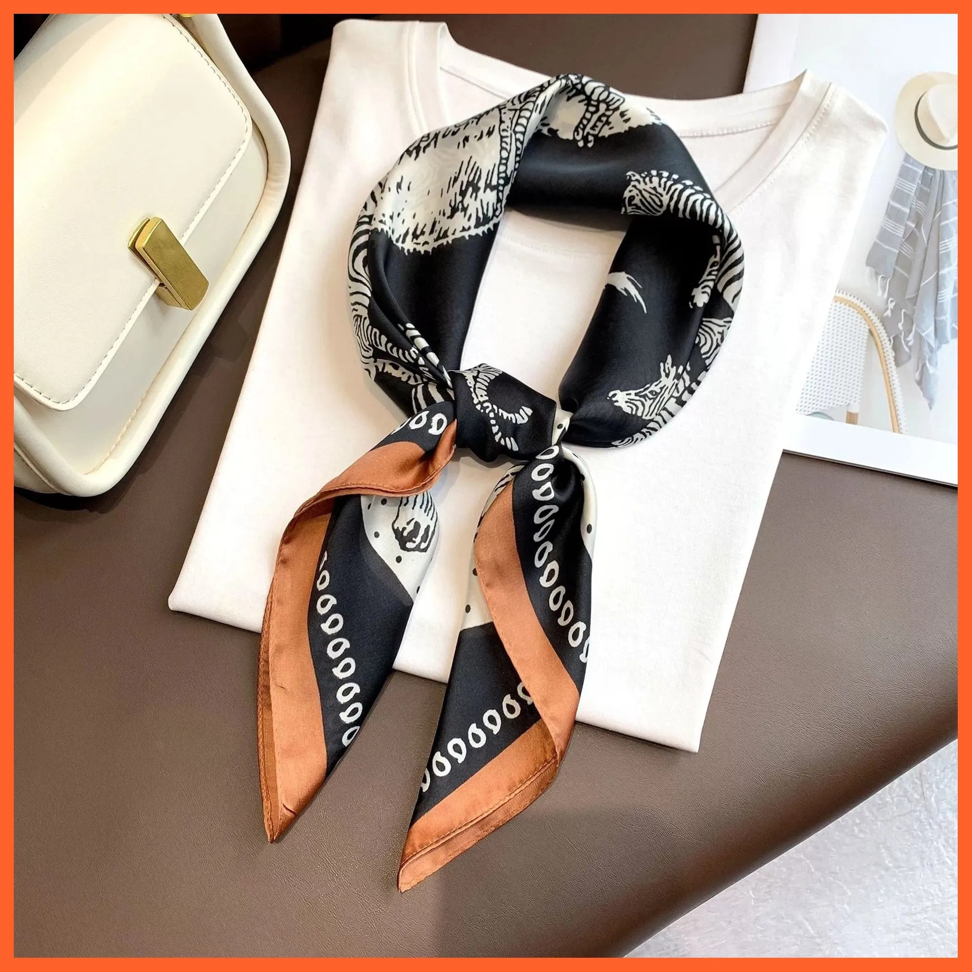 Fashion Printed Silk Satin Neck Scarf | Women Small Shawl Square Foulard Bandana